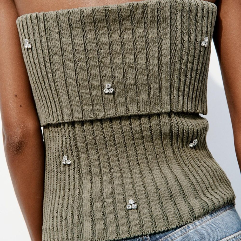 Zara jewel beaded off the shoulder knit top - Picture 4 of 7